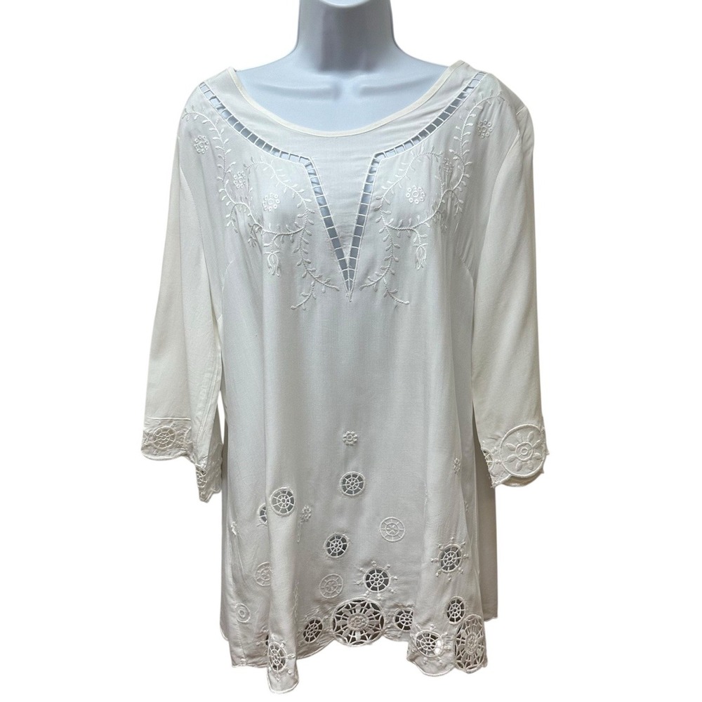 Solitaire Top Embroidered Boho Hippie Peasant Lightweight Rayon Size L NEW